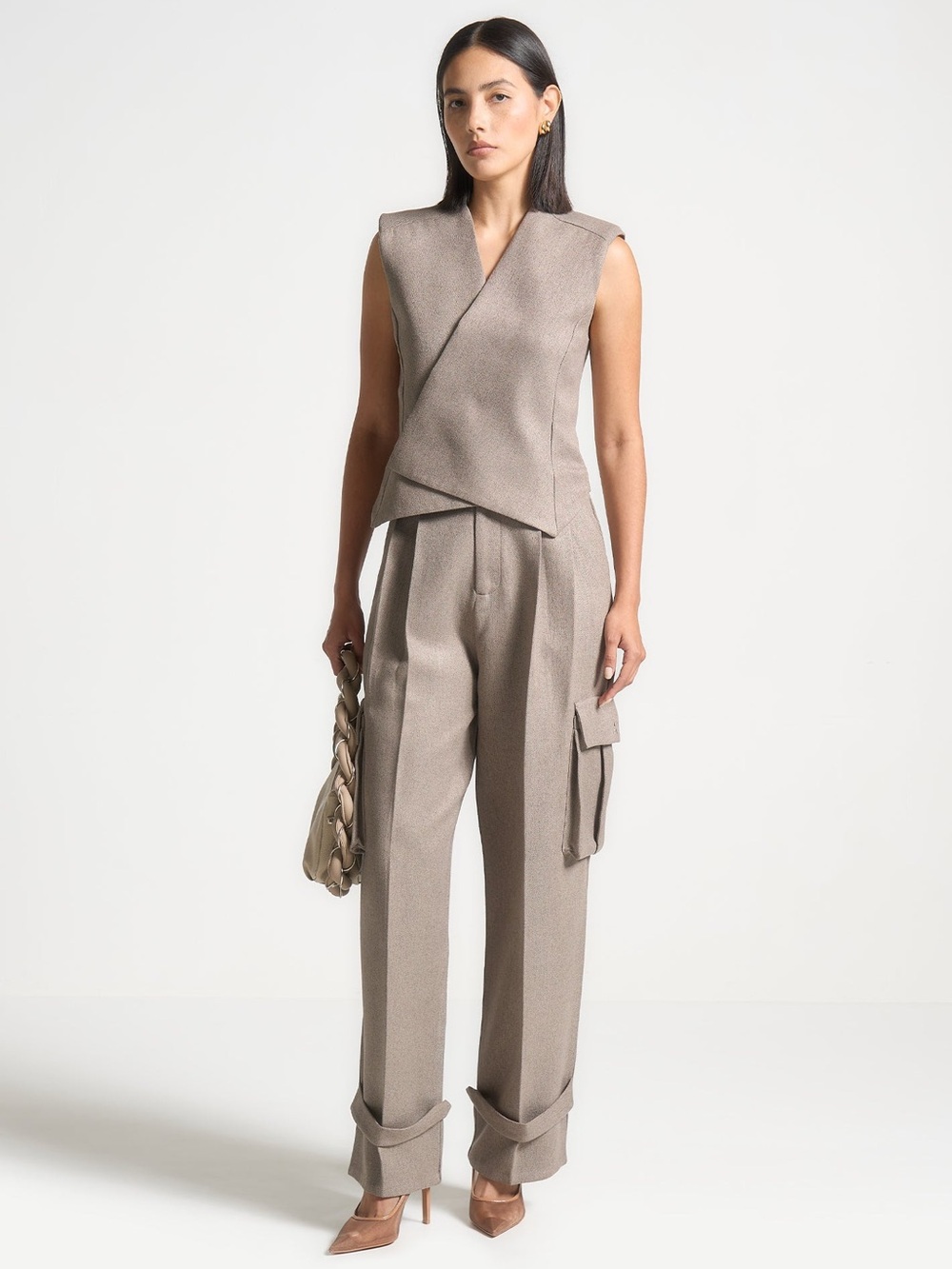 NWT COORD SET Manière De Voir Tailored Taupe Top & Trousers Size 0